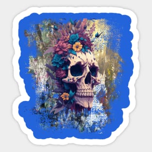 Flower Skull with Colorful Grunge Distressed Background! Sticker